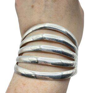 Vintage Sterling Silver 5 Band Spit Cuff Bracelet 6.5in 36 Grams Southwestern